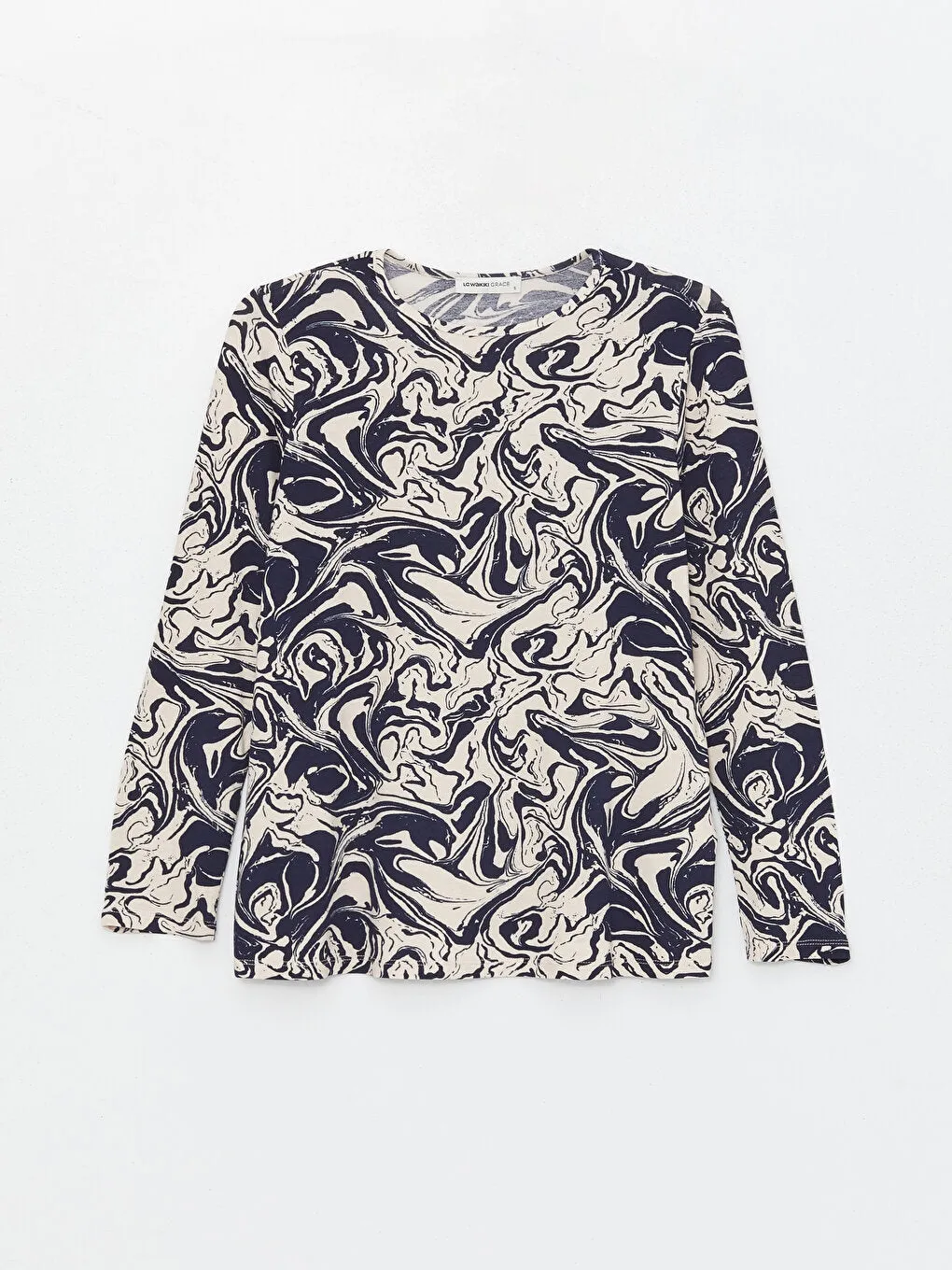 Crew Neck Patterned Long Sleeve Women's T-Shirt