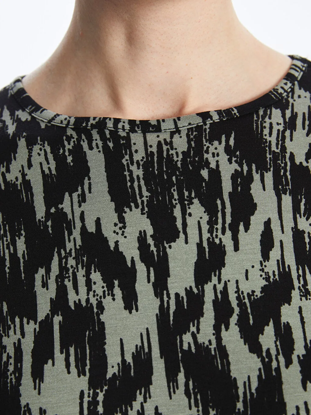 Crew Neck Patterned Long Sleeve Women's T-Shirt