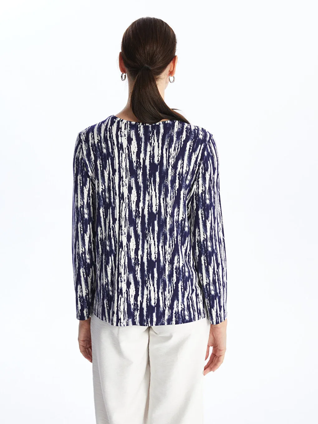 Crew Neck Patterned Long Sleeve Women's T-Shirt