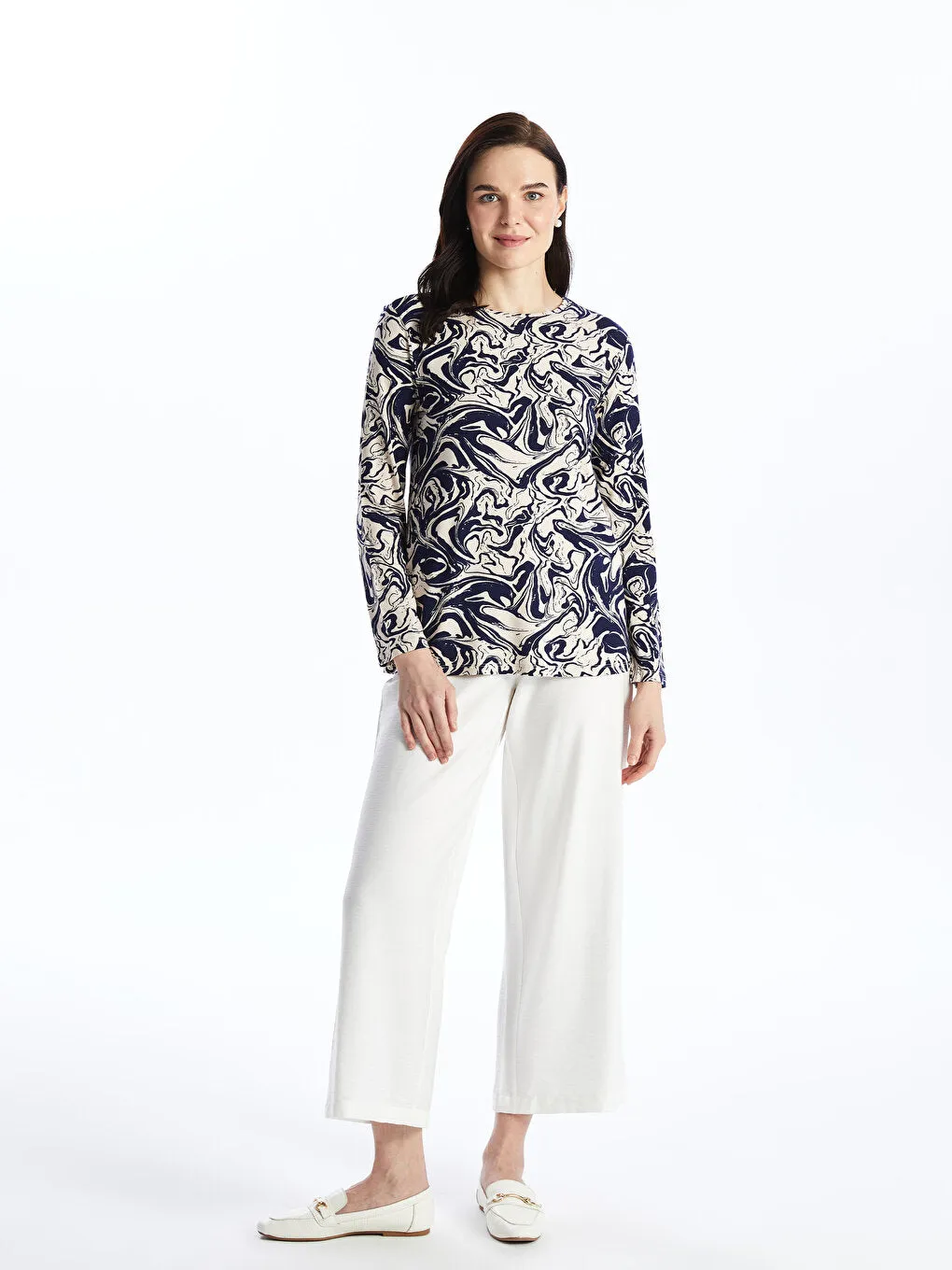 Crew Neck Patterned Long Sleeve Women's T-Shirt