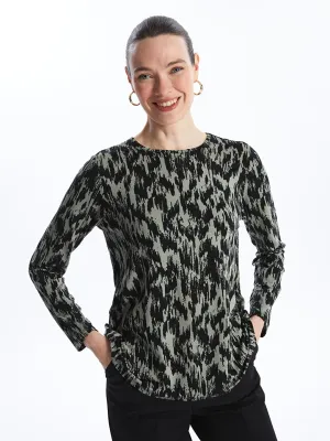 Crew Neck Patterned Long Sleeve Women's T-Shirt