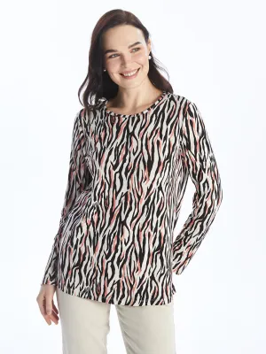 Crew Neck Patterned Long Sleeve Women's T-Shirt