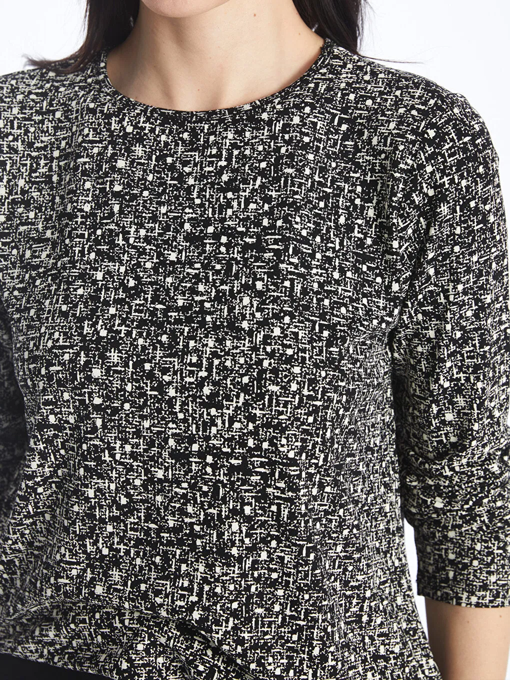 Crew Neck Patterned Long Sleeve Women's T-Shirt