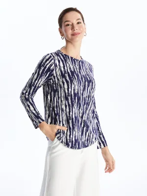 Crew Neck Patterned Long Sleeve Women's T-Shirt