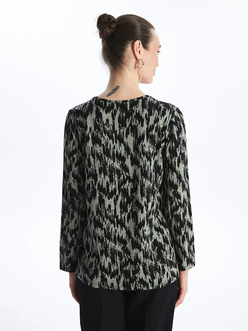 Crew Neck Patterned Long Sleeve Women's T-Shirt