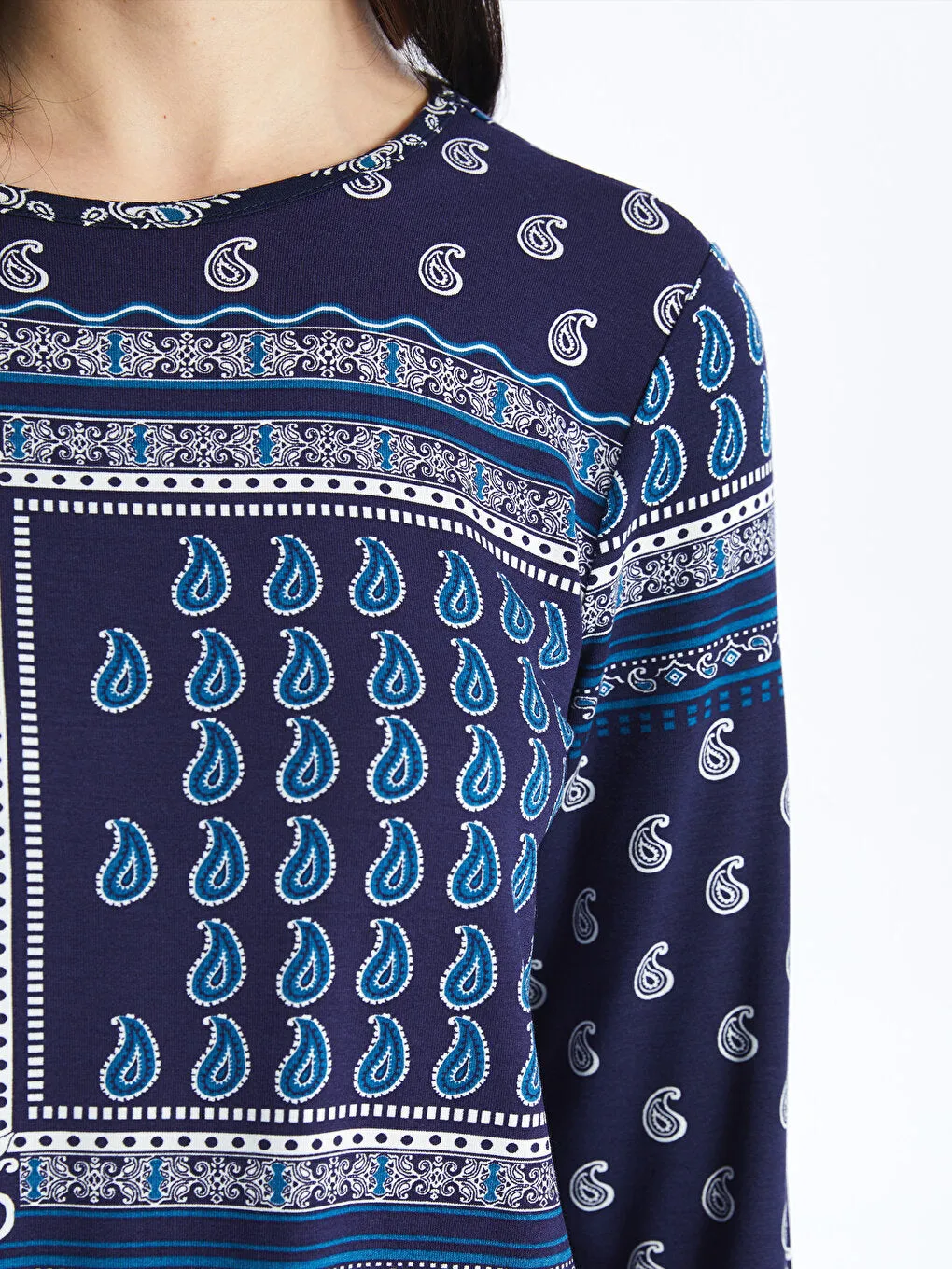 Crew Neck Patterned Long Sleeve Women's T-Shirt