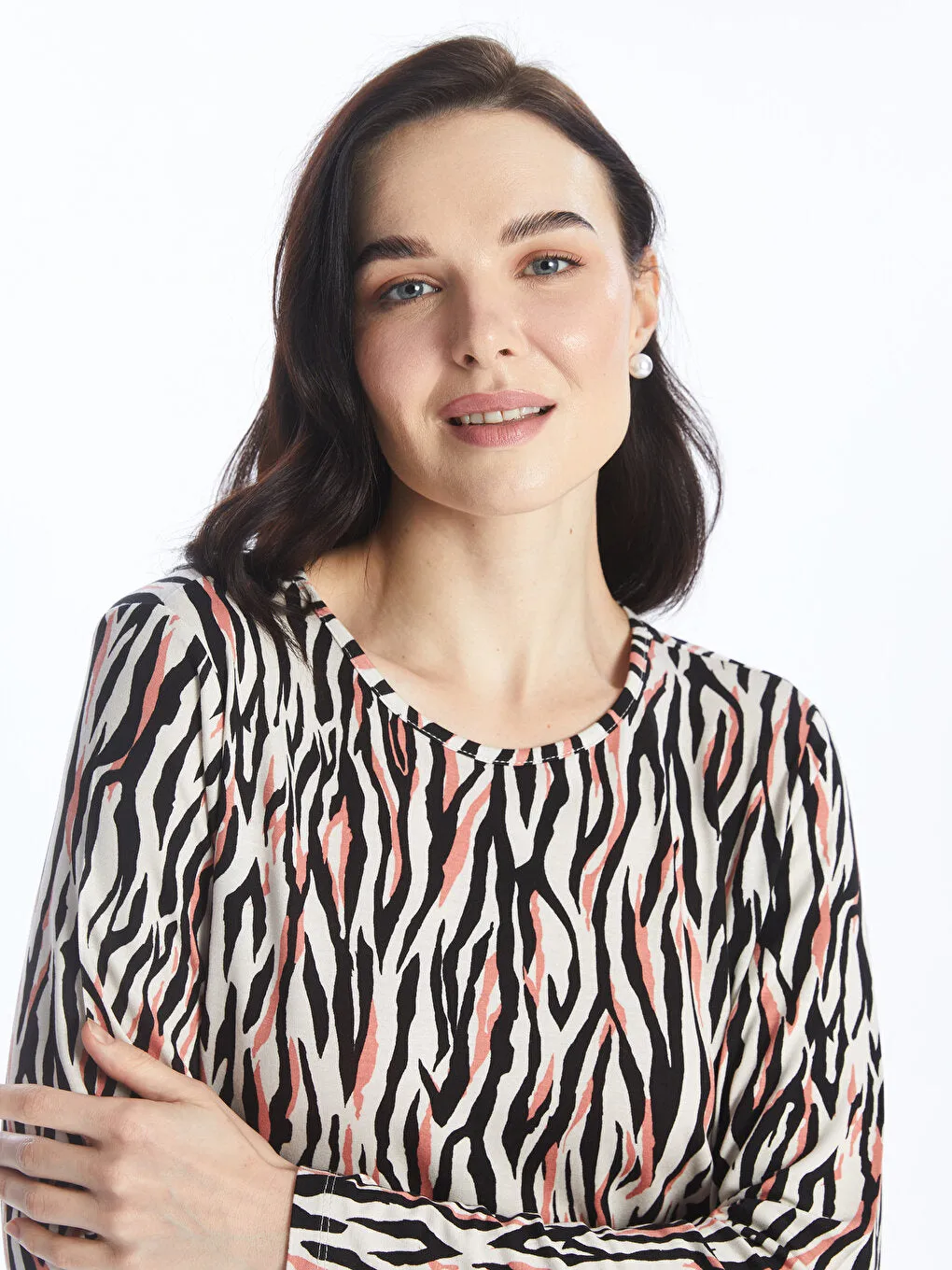 Crew Neck Patterned Long Sleeve Women's T-Shirt