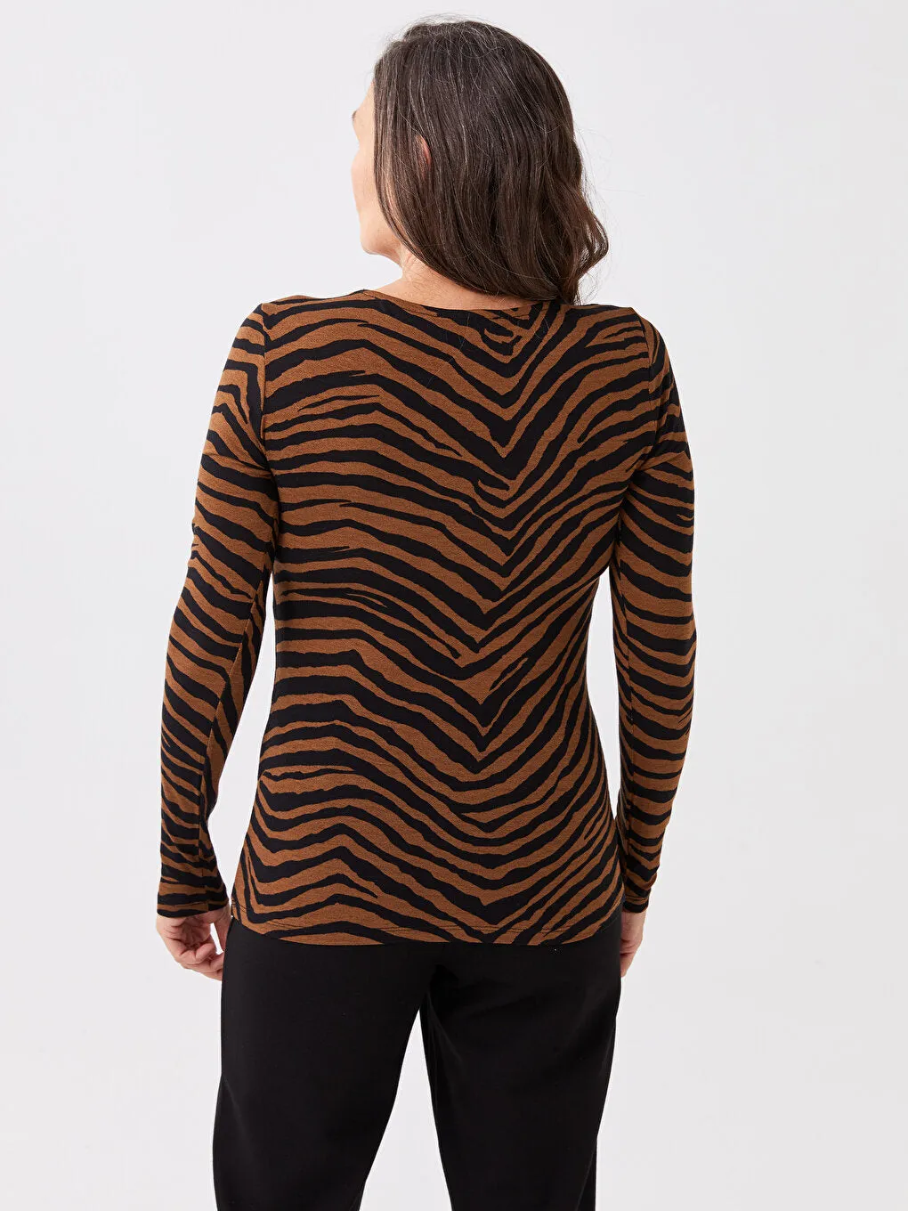 Crew Neck Patterned Long Sleeve Women's T-Shirt