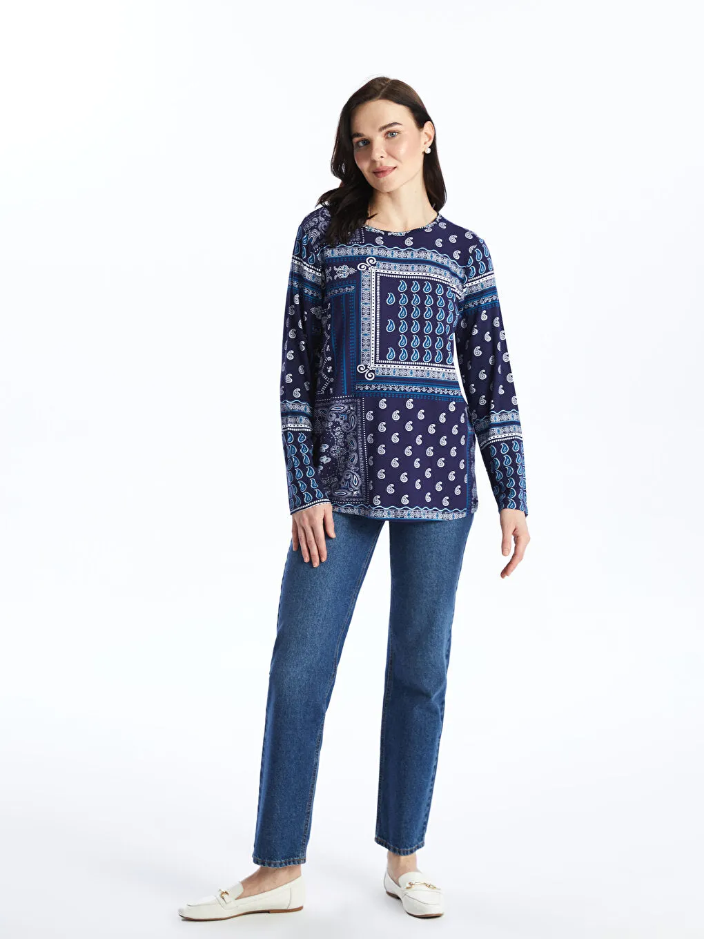 Crew Neck Patterned Long Sleeve Women's T-Shirt