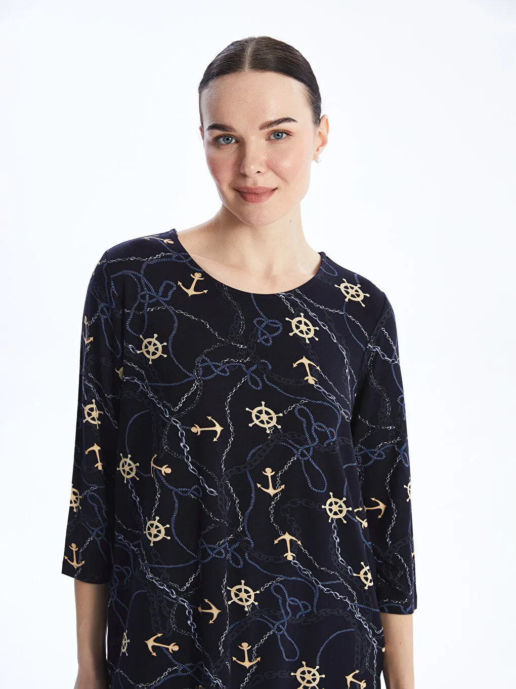 Crew Neck Patterned Women's T-Shirt
