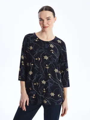 Crew Neck Patterned Women's T-Shirt
