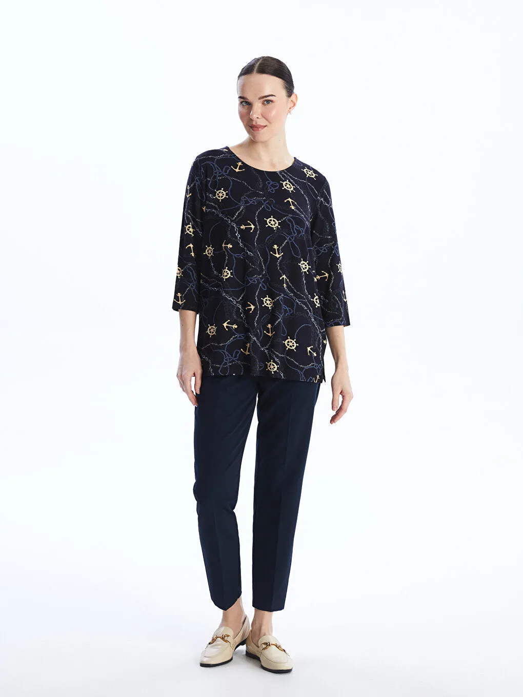 Crew Neck Patterned Women's T-Shirt