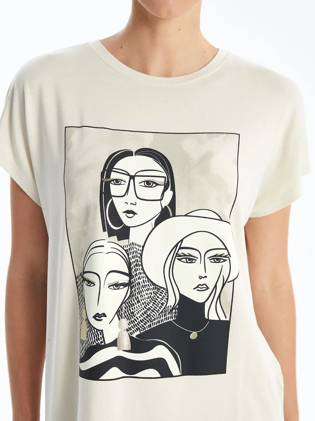 Crew Neck Printed Short Sleeve Women's T-Shirt