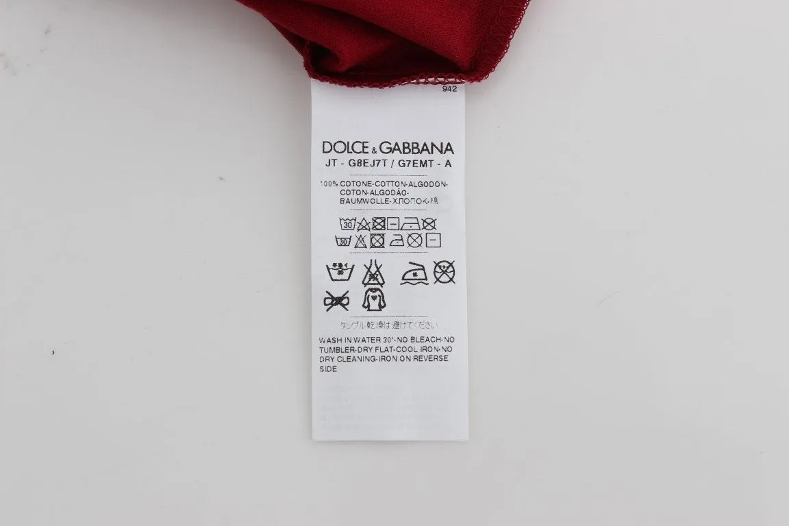 Crewneck 2015 Motive Print Red Cotton T-shirt