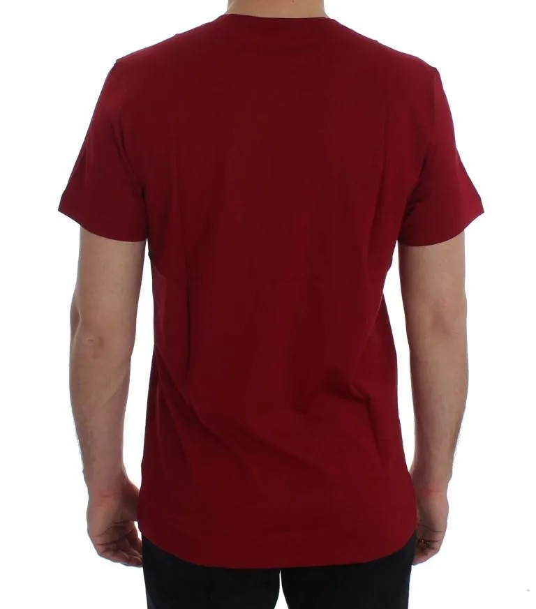 Crewneck 2015 Motive Print Red Cotton T-shirt
