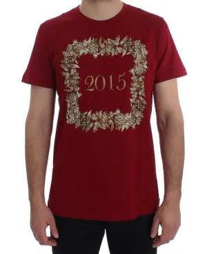 Crewneck 2015 Motive Print Red Cotton T-shirt