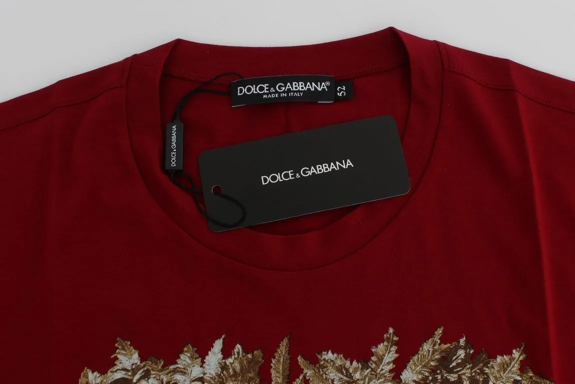 Crewneck 2015 Motive Print Red Cotton T-shirt