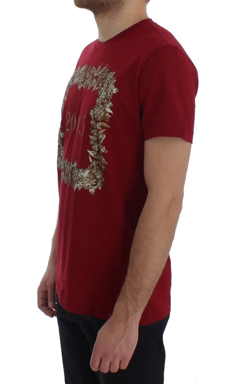 Crewneck 2015 Motive Print Red Cotton T-shirt