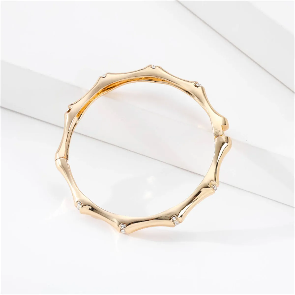 Cubic Zirconia & 18K Gold-Plated Bamboo Bangle
