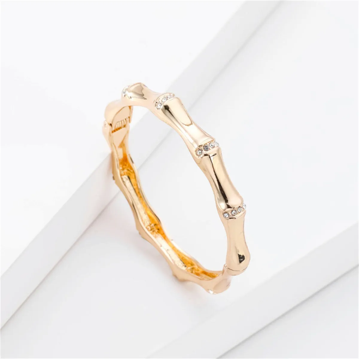 Cubic Zirconia & 18K Gold-Plated Bamboo Bangle