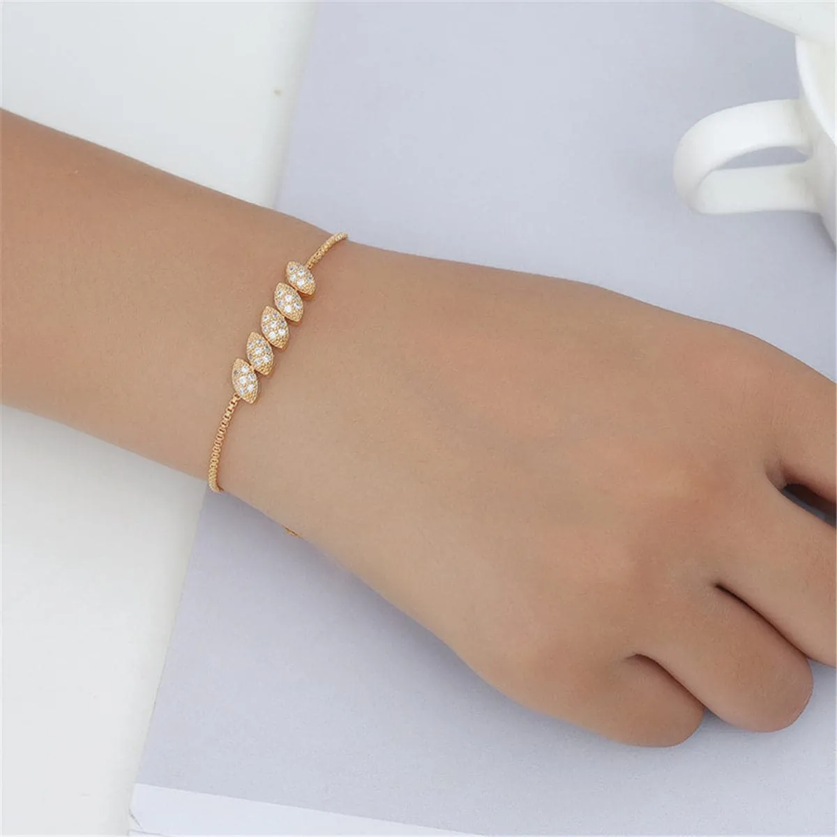 Cubic Zirconia & 18K Gold-Plated Pear Adjustable Bracelet