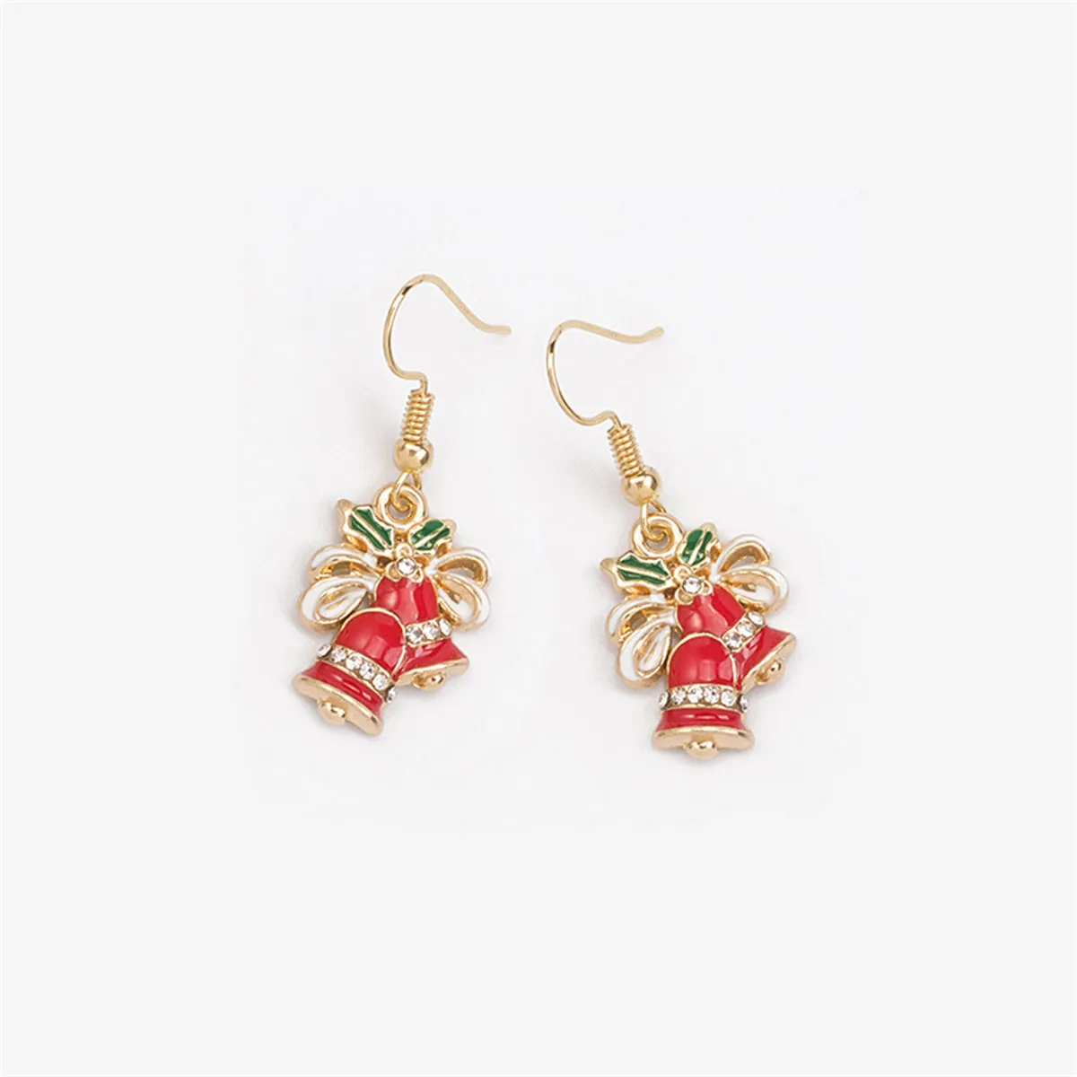 Cubic Zirconia & Red Enamel Jingle Bell Drop Earrings