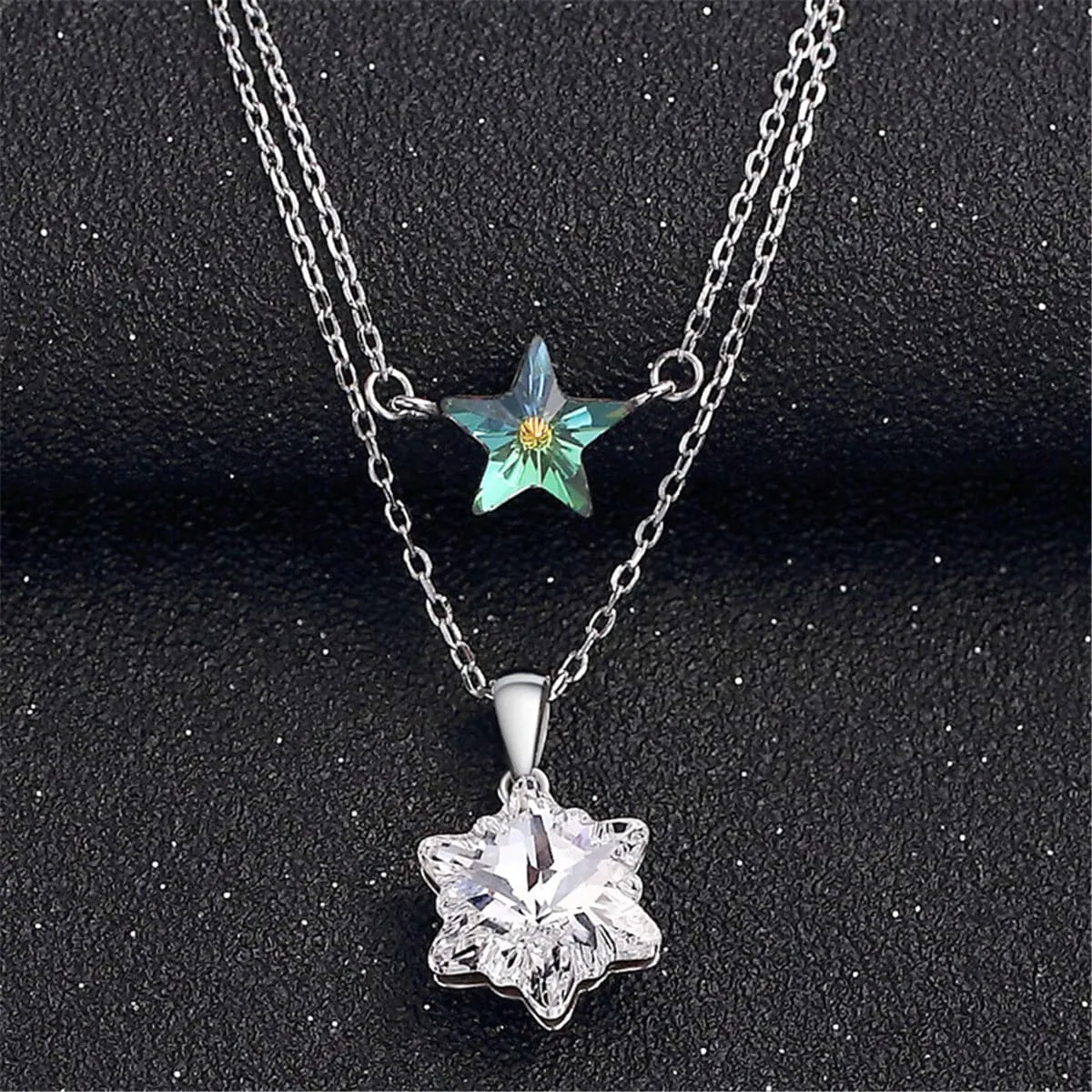 Cubic Zirconia & Sterling Silver Double-Layer Star Pendant Necklace