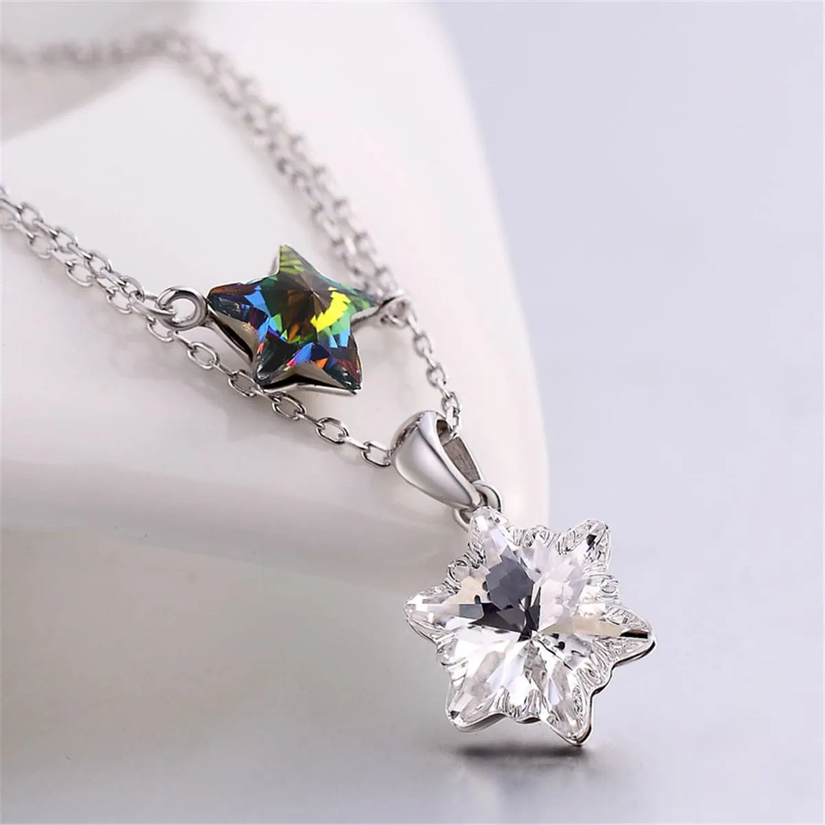 Cubic Zirconia & Sterling Silver Double-Layer Star Pendant Necklace
