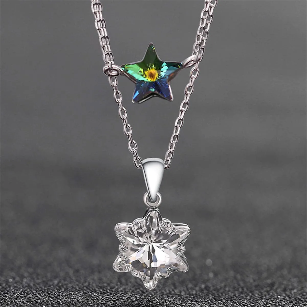 Cubic Zirconia & Sterling Silver Double-Layer Star Pendant Necklace