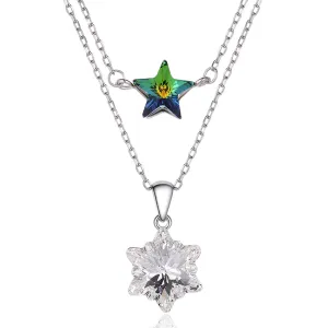 Cubic Zirconia & Sterling Silver Double-Layer Star Pendant Necklace