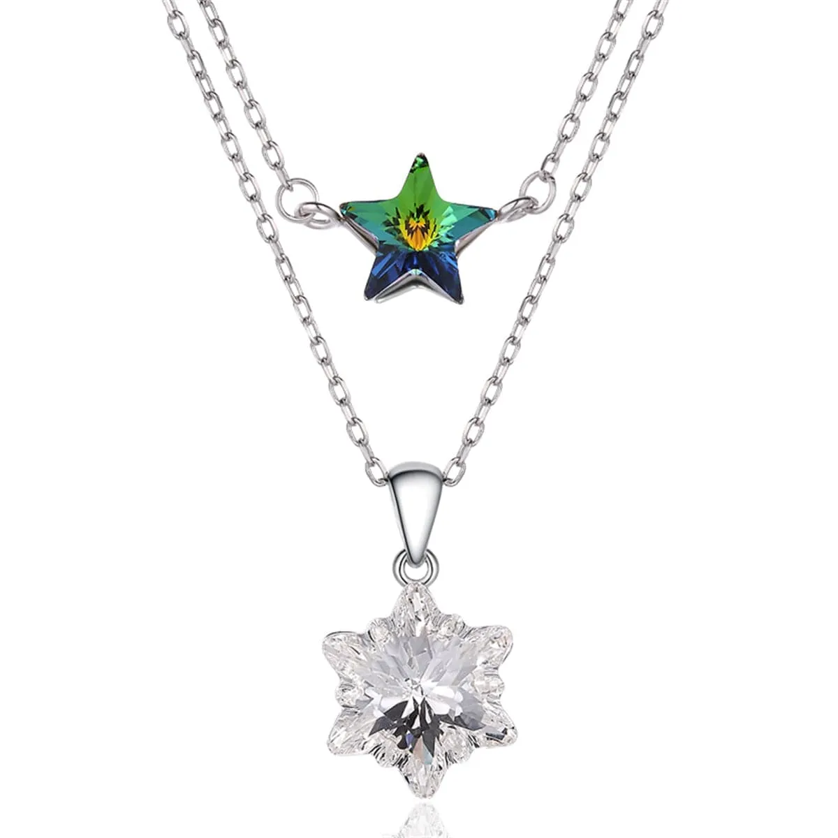 Cubic Zirconia & Sterling Silver Double-Layer Star Pendant Necklace