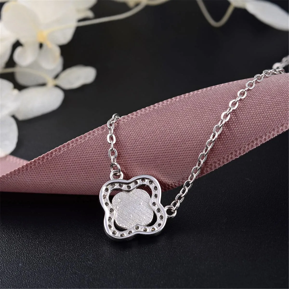 Cubic Zirconia & Sterling Silver Edge Clover Pendant Necklace