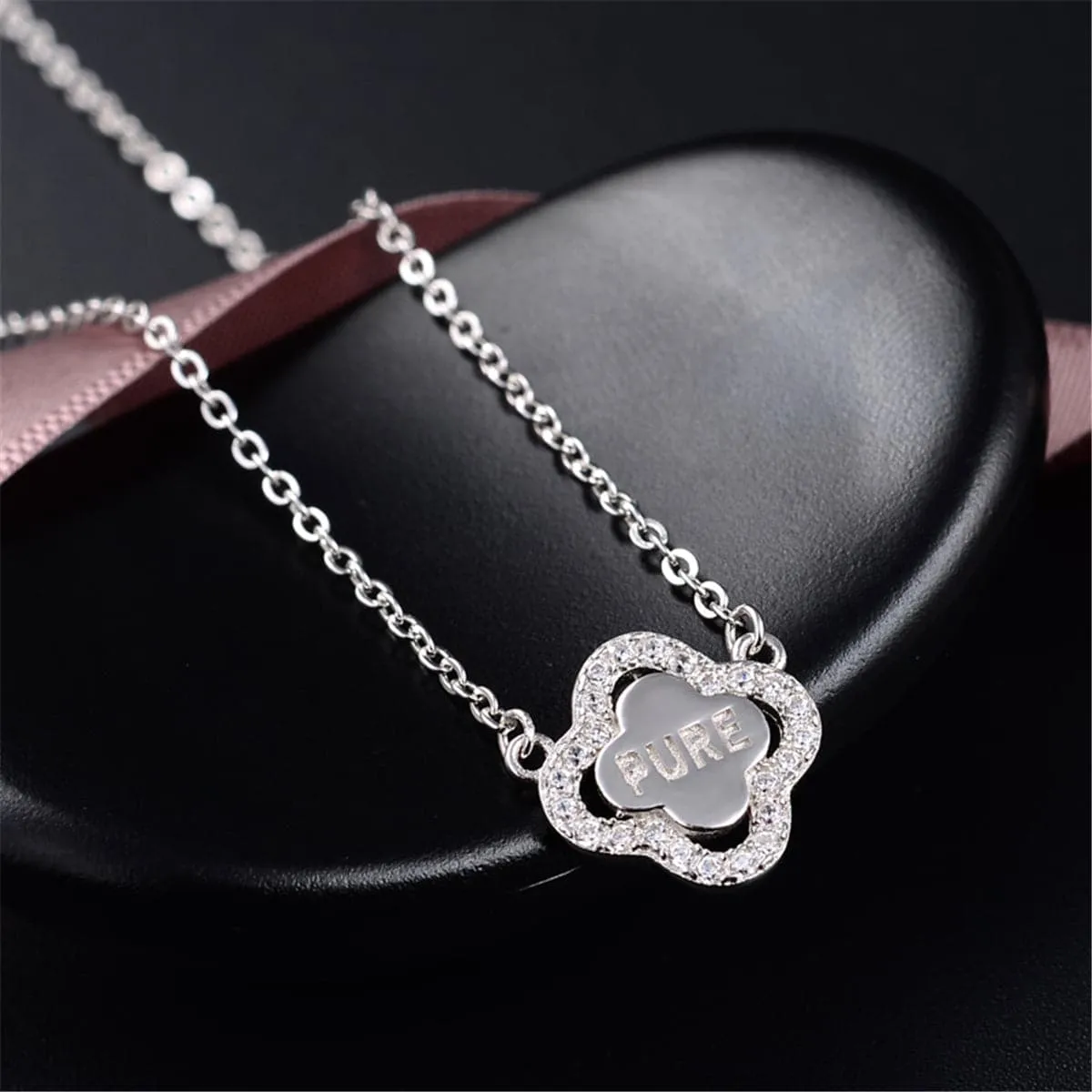Cubic Zirconia & Sterling Silver Edge Clover Pendant Necklace