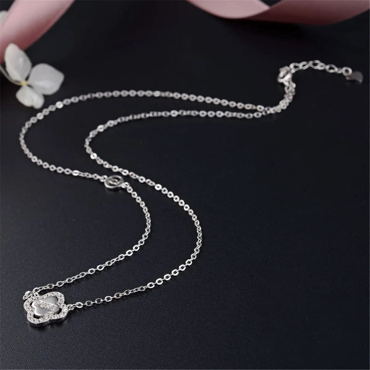 Cubic Zirconia & Sterling Silver Edge Clover Pendant Necklace