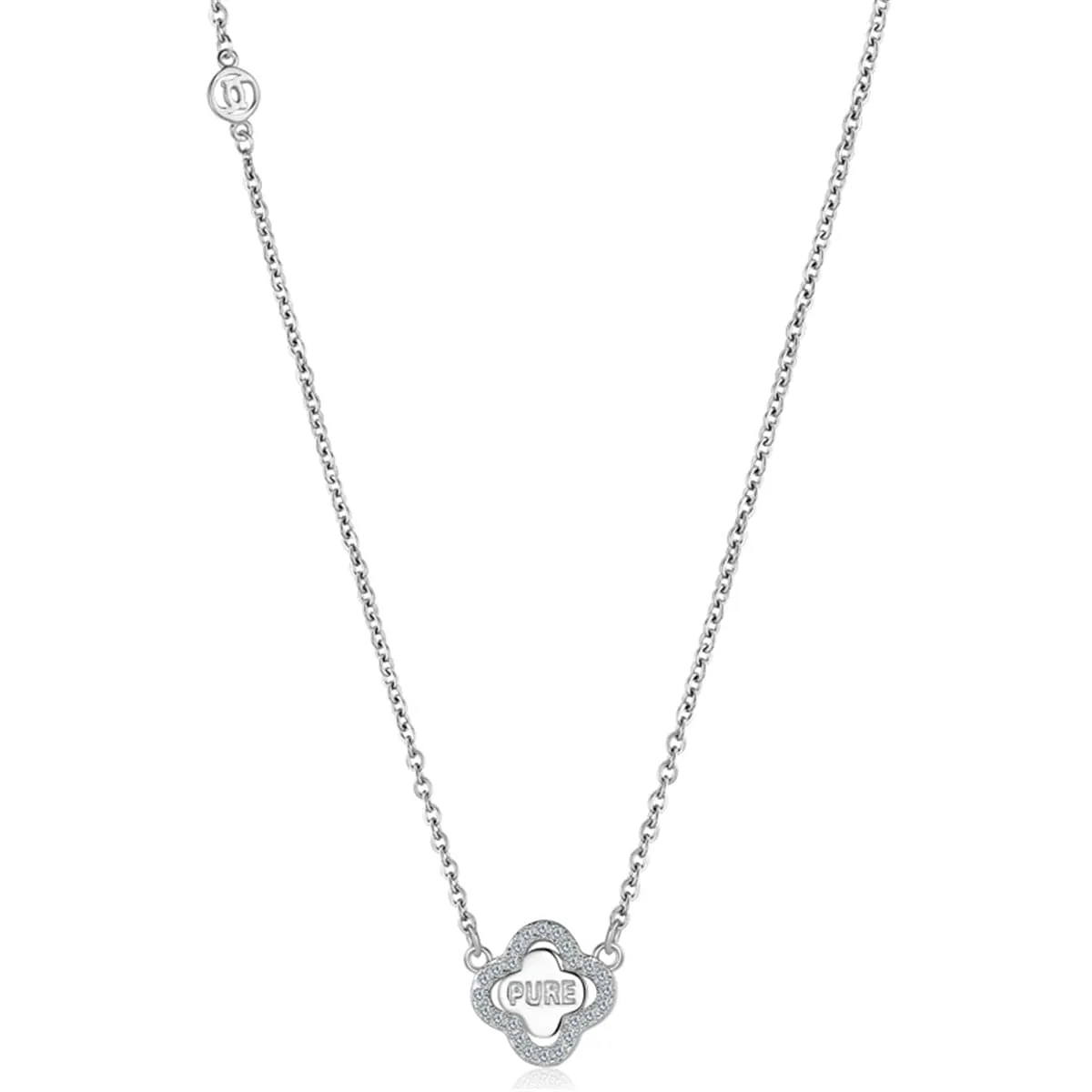 Cubic Zirconia & Sterling Silver Edge Clover Pendant Necklace