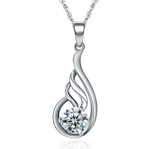 Cubic Zirconia & Sterling Silver Wing Drop Pendant Necklace