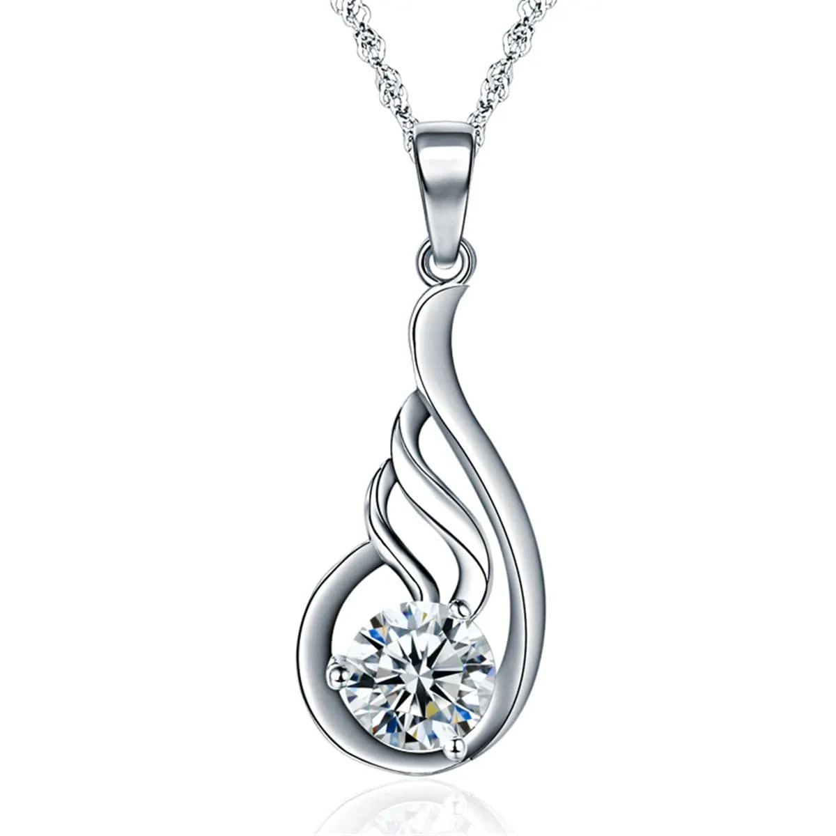 Cubic Zirconia & Sterling Silver Wing Drop Pendant Necklace