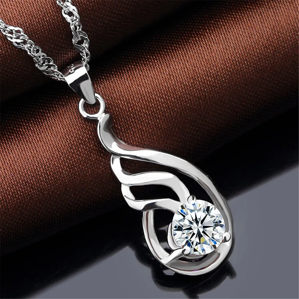 Cubic Zirconia & Sterling Silver Wing Drop Pendant Necklace