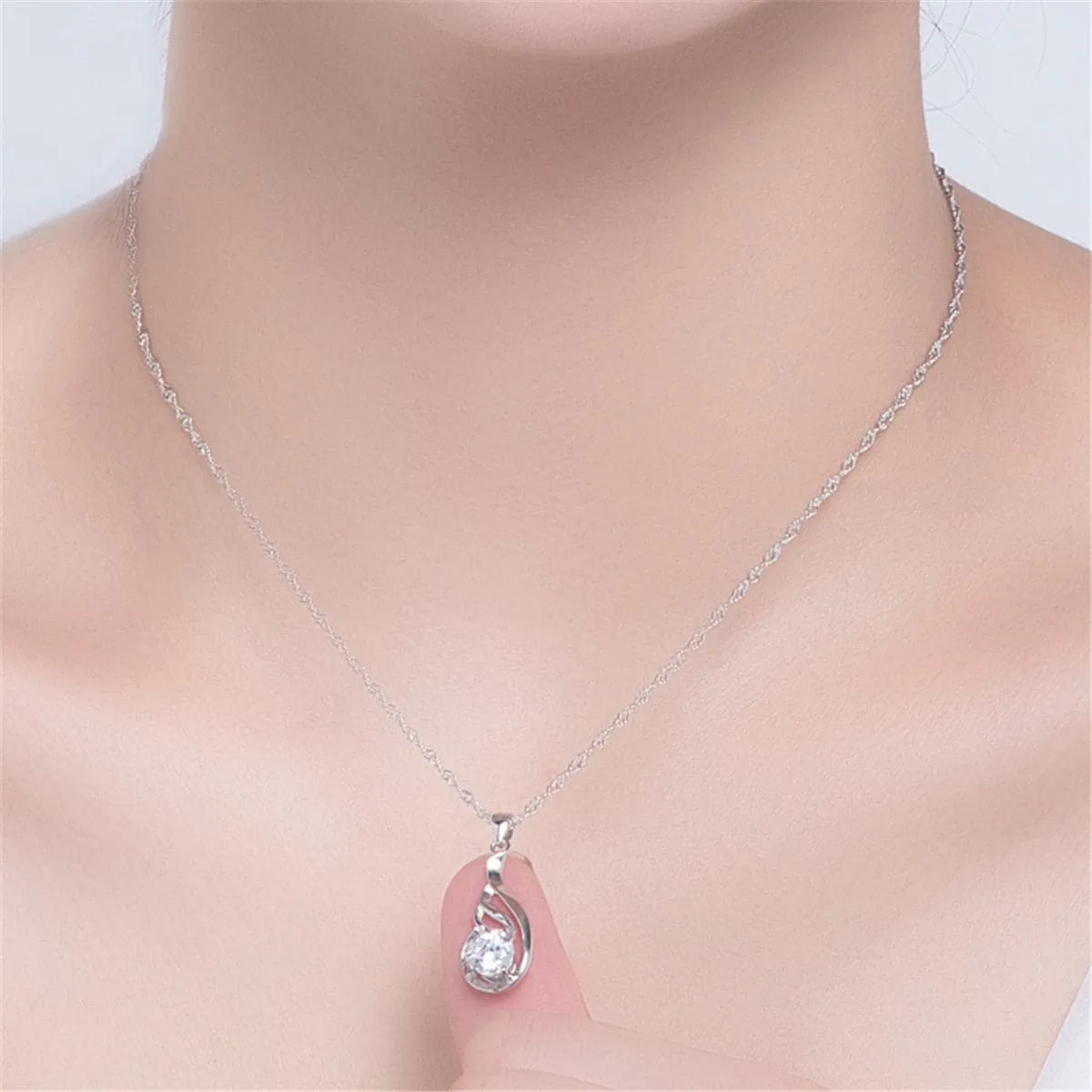 Cubic Zirconia & Sterling Silver Wing Drop Pendant Necklace
