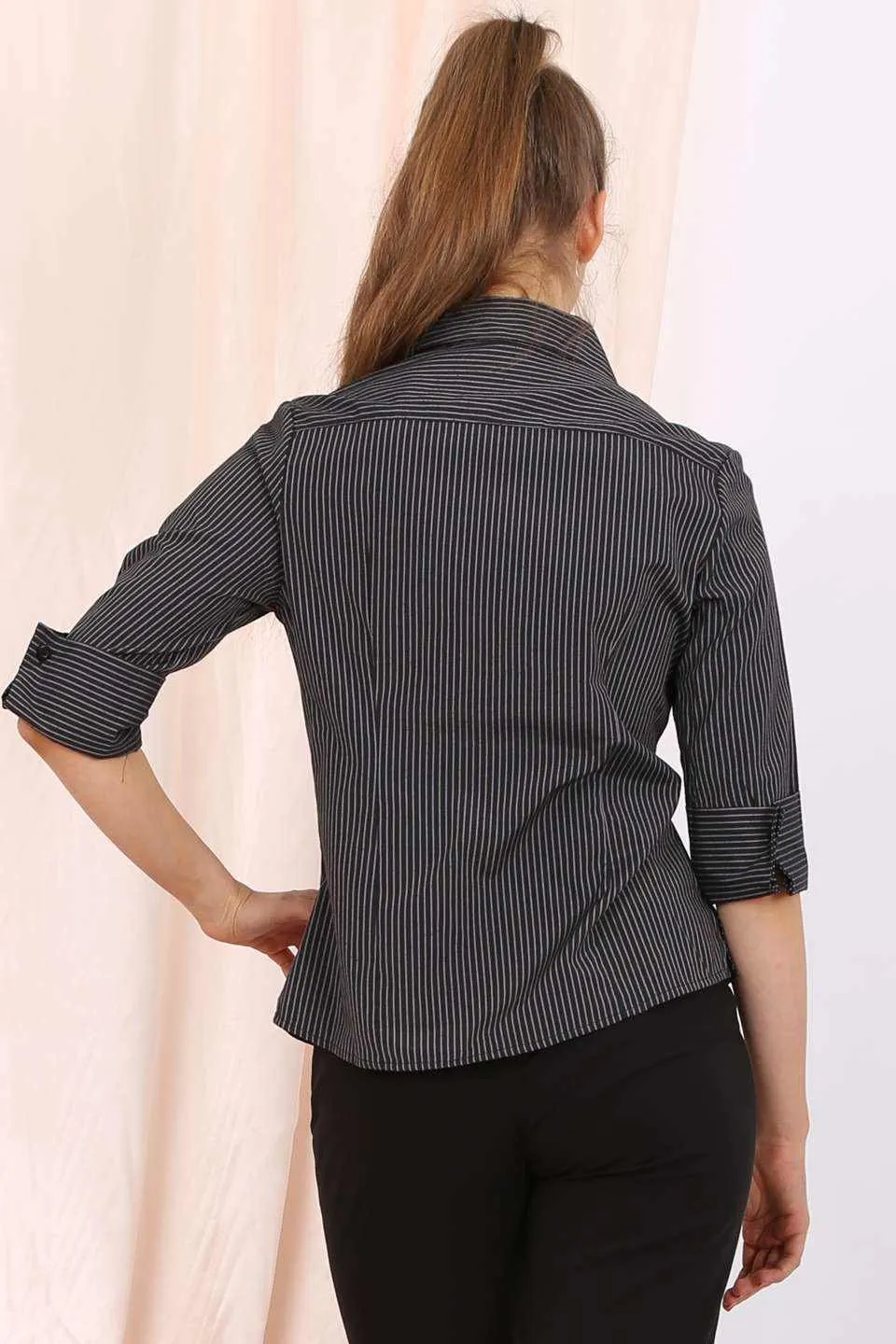 Delaney Shirt in navy pinstripe