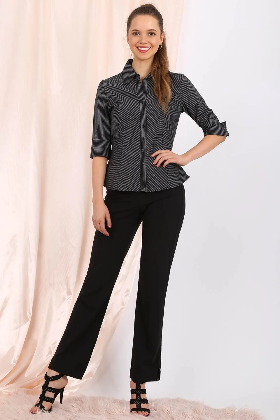 Delaney Shirt in navy pinstripe