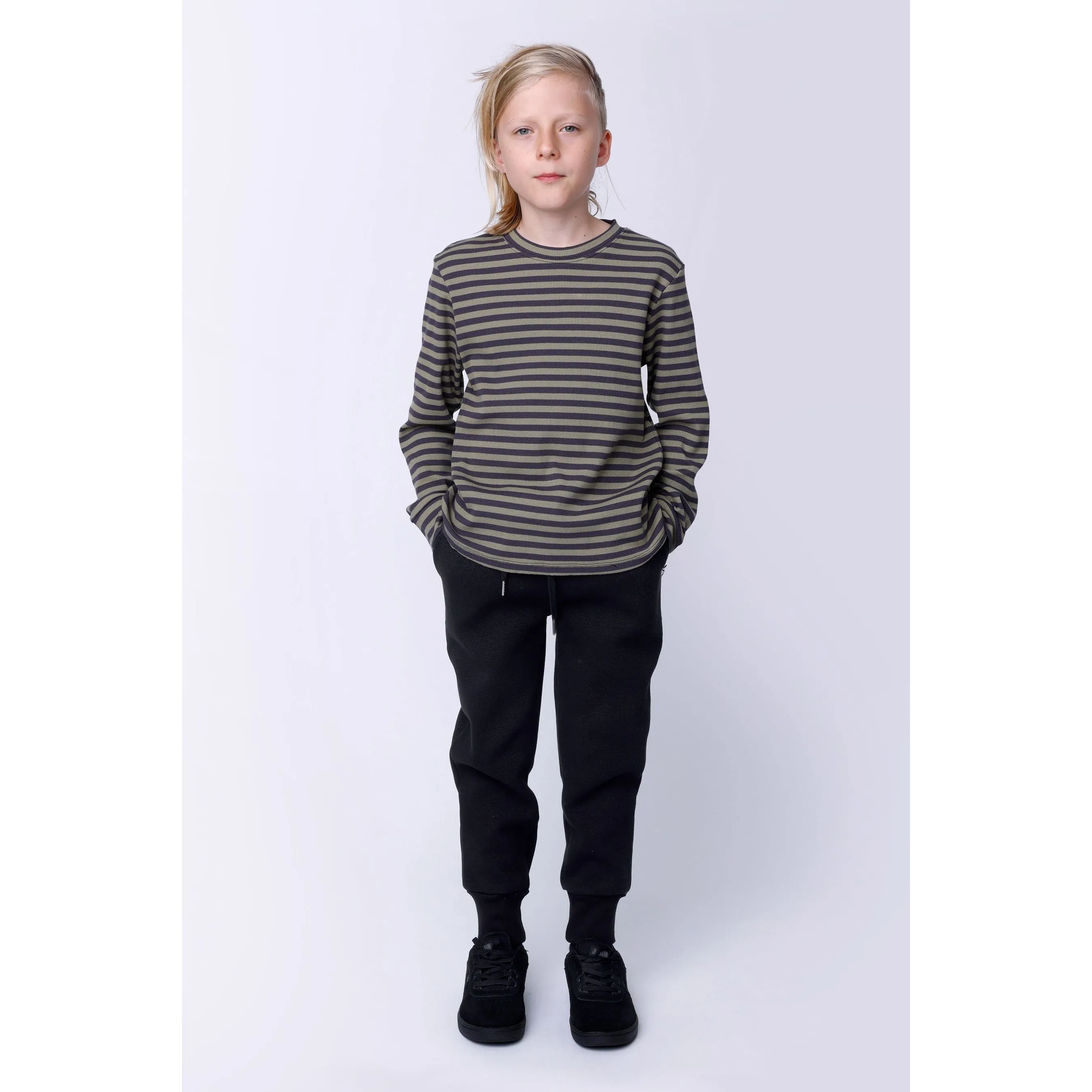 Deluxe Rib Tee - Khaki/Grey Stripe