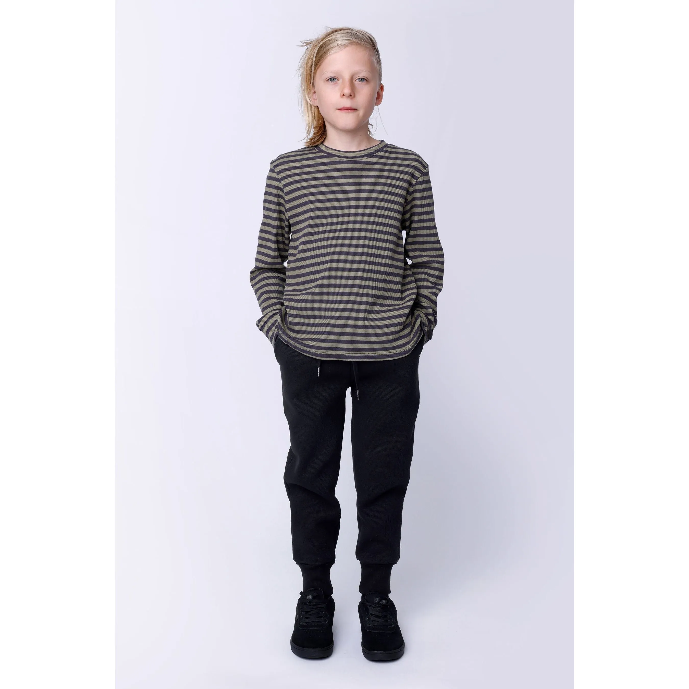 Deluxe Rib Tee - Khaki/Grey Stripe