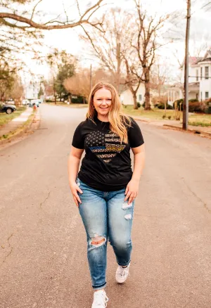 Distressed Leopard Heart Flag © Unisex Tee (Thin Blue / Gold Line Duo)