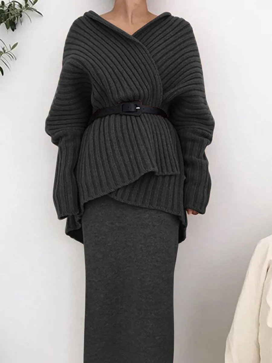 Fashion Casual Loose Long Sleeve Solid Color Two-piece Suit