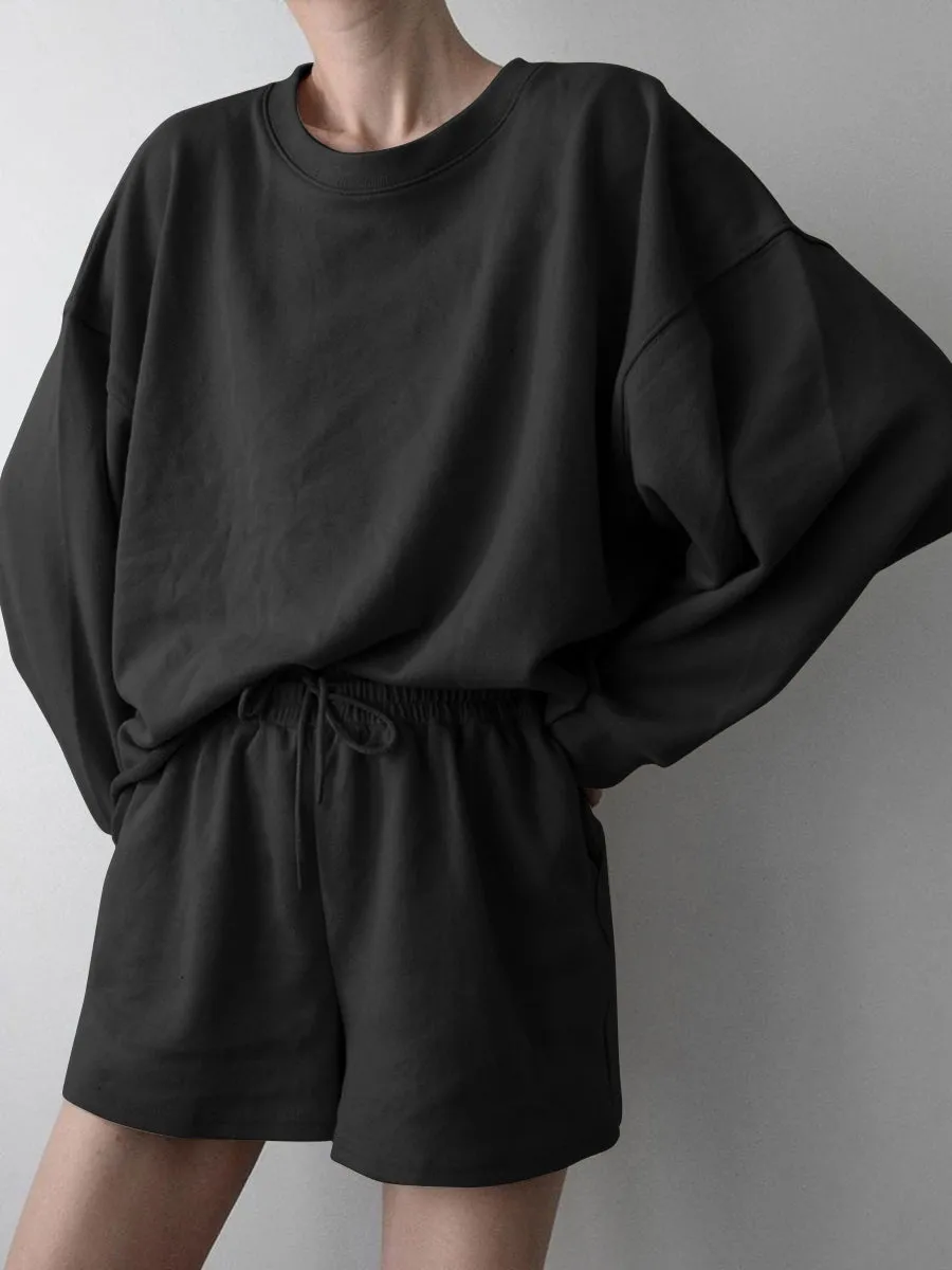 Fashion Round Neck Casual Loose Solid Color Long Sleeve Two-piece Suit