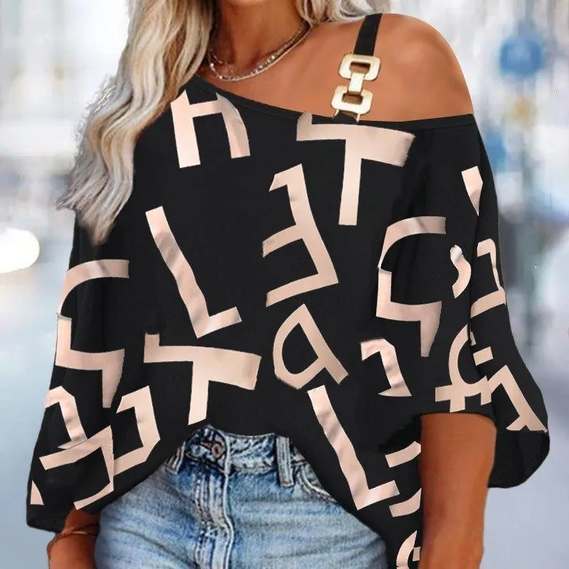 Fashion Stitching Loose Casual Women's Printed T-shirt