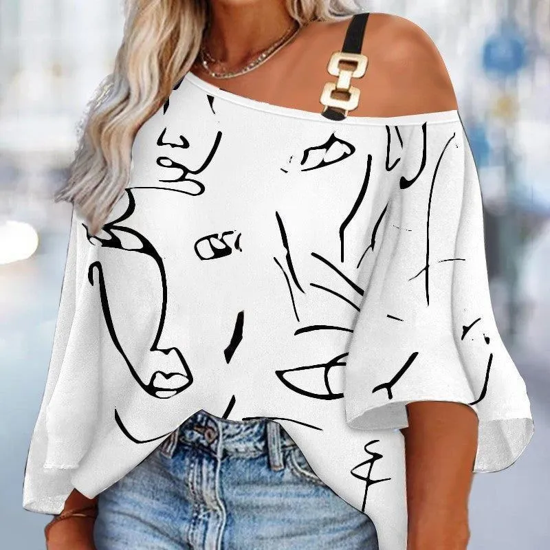 Fashion Stitching Loose Casual Women's Printed T-shirt
