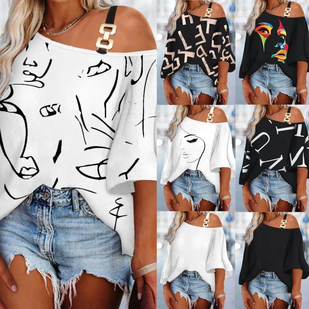 Fashion Stitching Loose Casual Women's Printed T-shirt