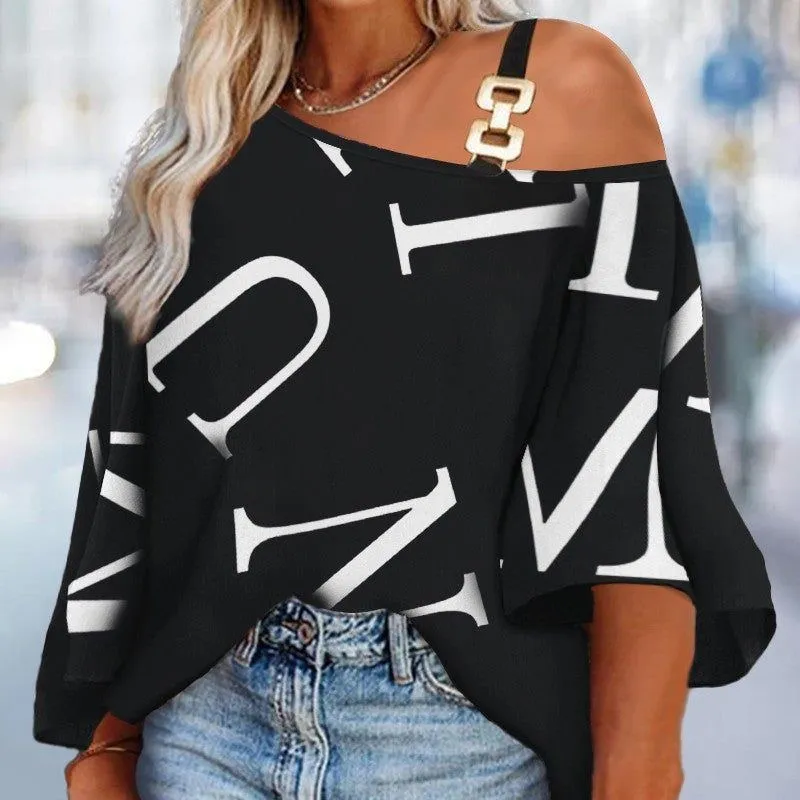 Fashion Stitching Loose Casual Women's Printed T-shirt